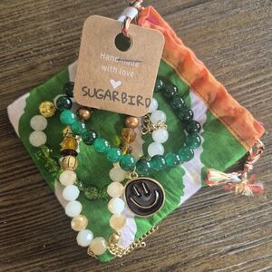 Beaded Bracelet Trio With Pouch NeW